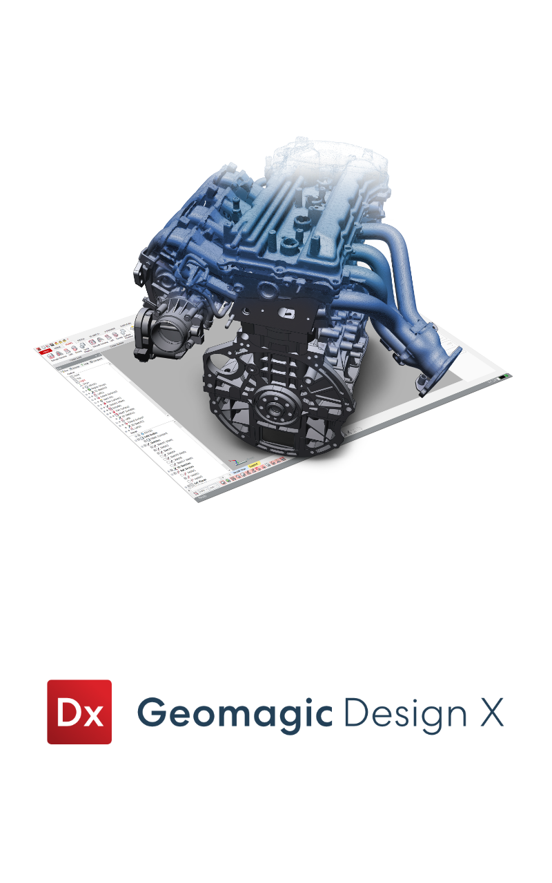 rétro ingénierie d'un moteur dans le logiciel spécialisé Geomagic Design X (Oqton)