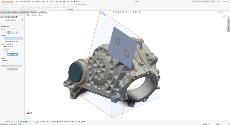 Rétroconception d'une pièce mécanique dans le logiciel Mesh2Surface pour Solidworks