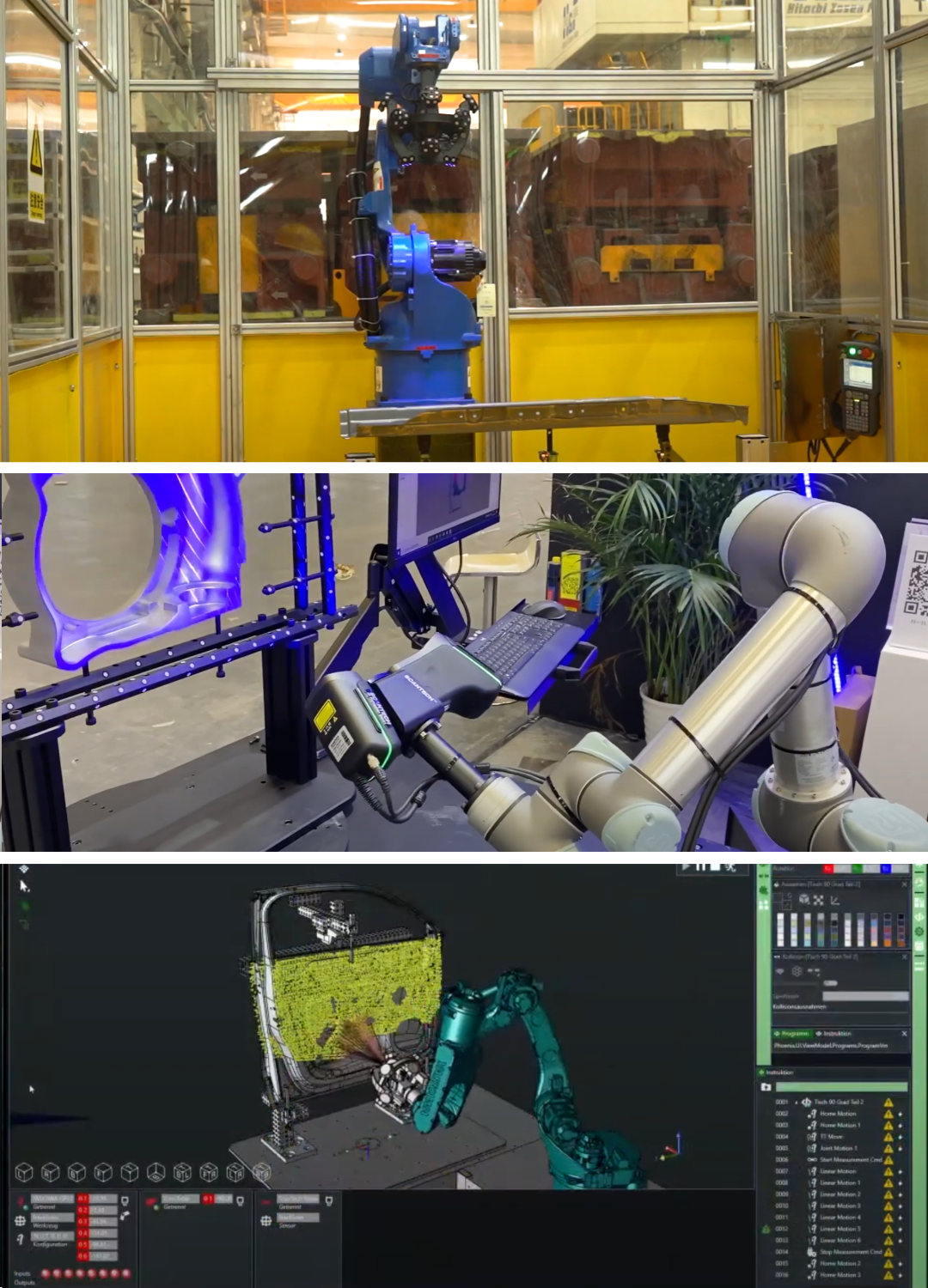 cellules de contrôles dimensionnels sur mesure avec scanners 3d scantech et rail de translation, plateau tournant, robot