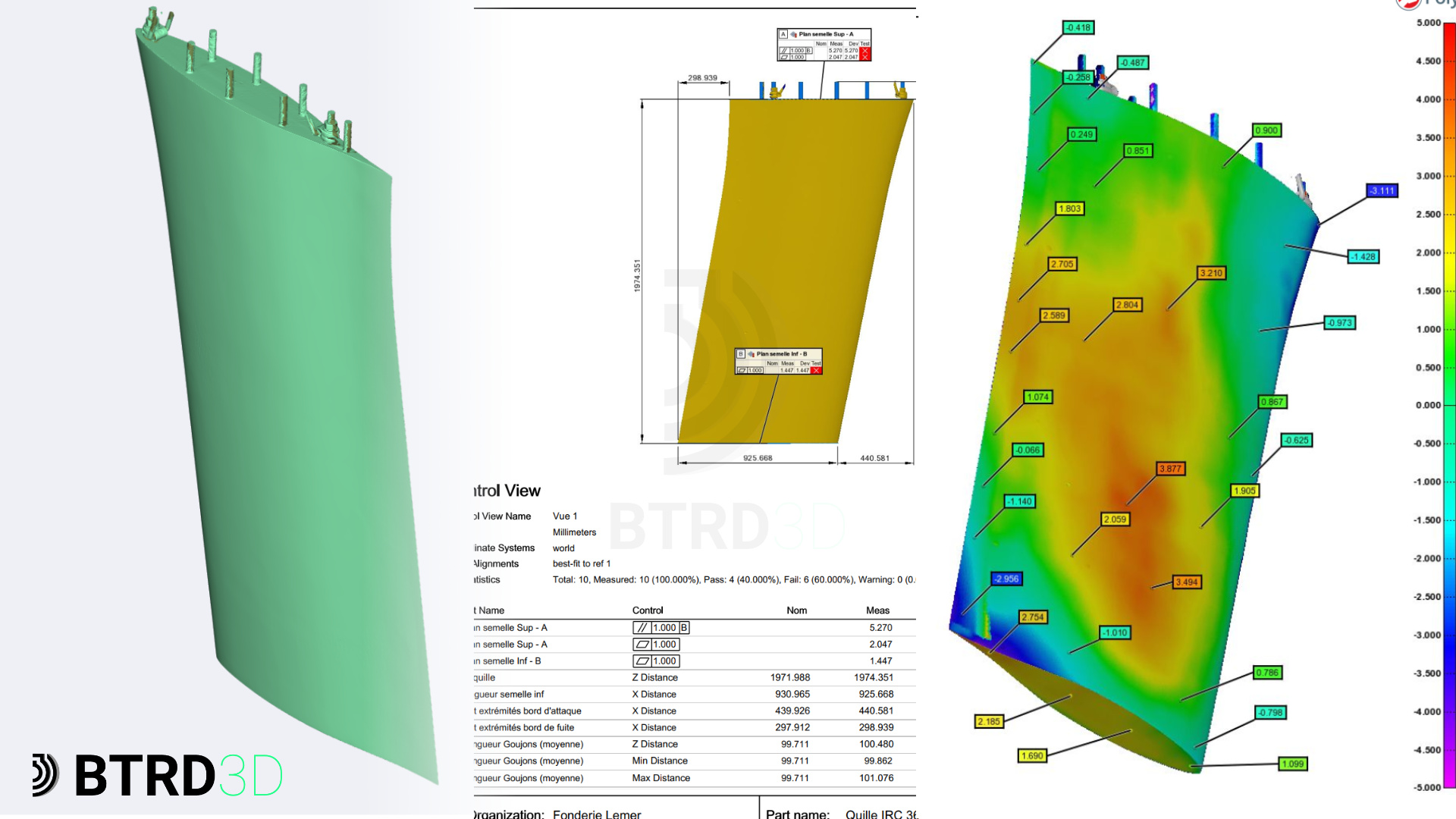 rapport d'inspection d'une quille de bateau grâce au scan 3d et logiciel Polyworks