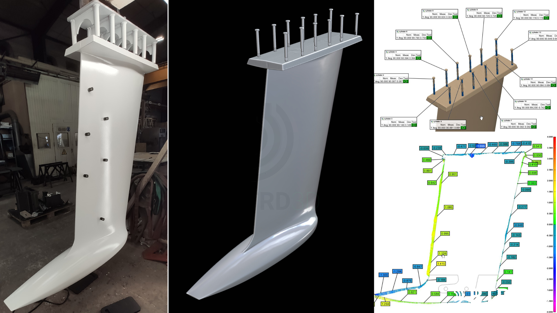 inspection d'une quille de bateau dans une fonderie avec un scanner 3d scantech trackscan et polyworks